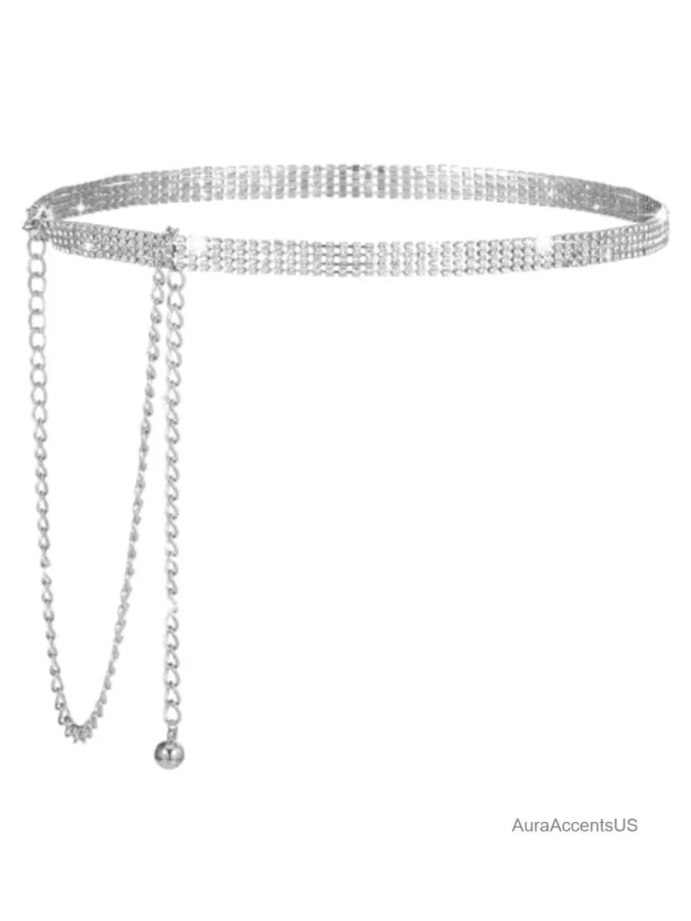Sparkle Rhinestone Belt for Dress, Thin Adjustable Silver Belt